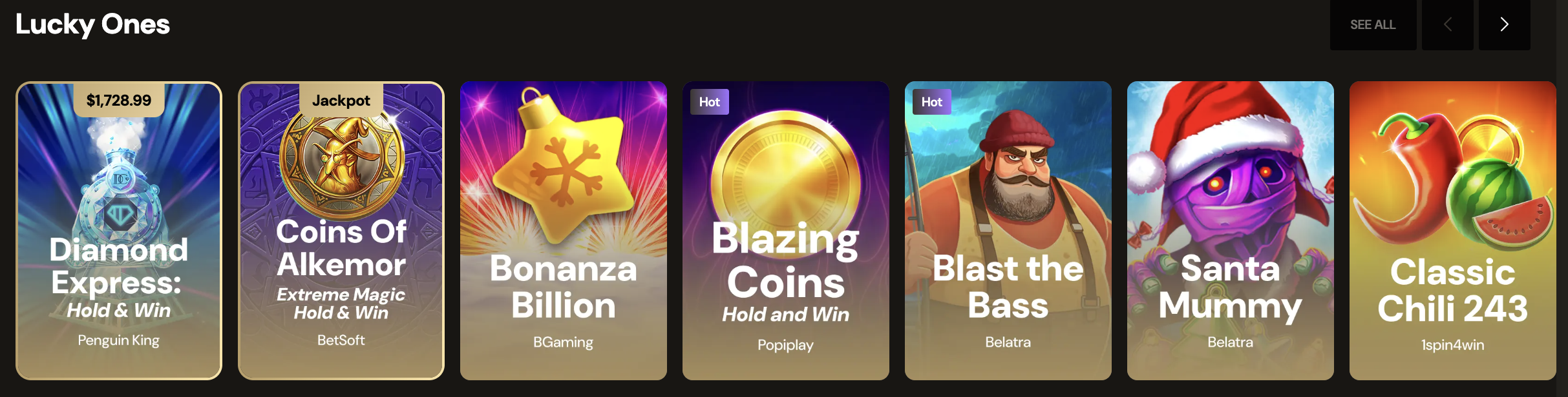 Lucky Ones featured games on LuckyOnes Casino